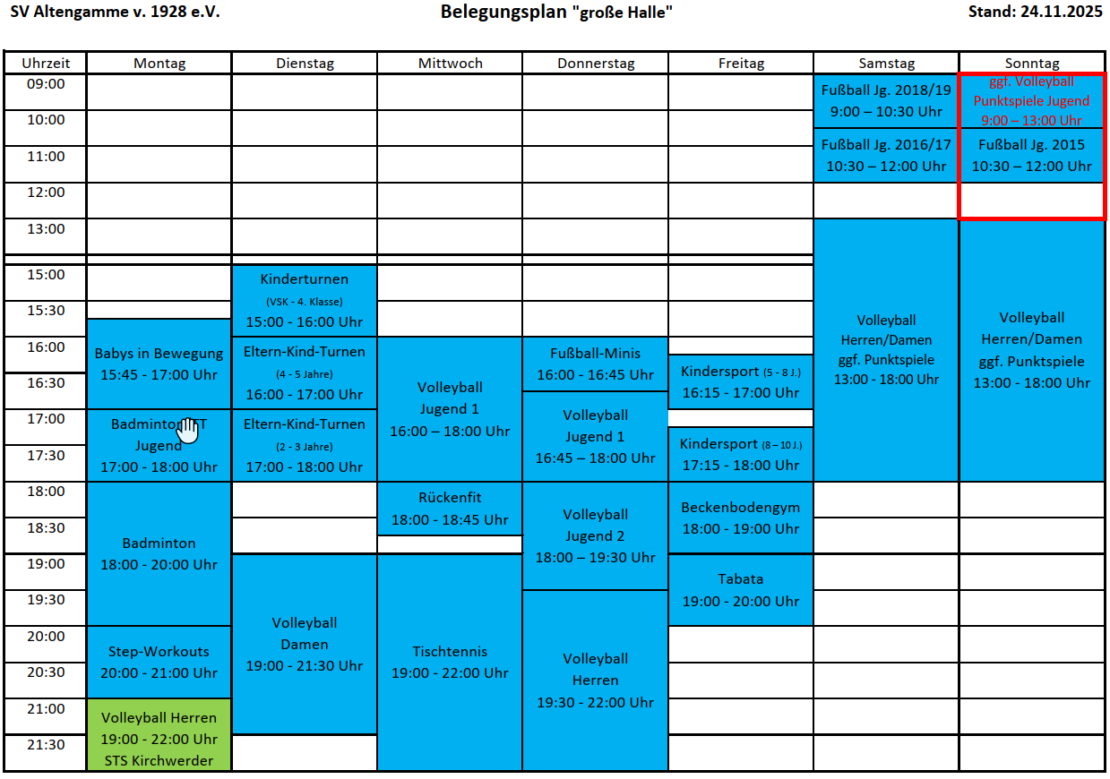 Belegungsplan gr. Halle 20 Stand 15.07.2025