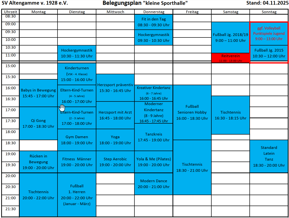 Belegungsplan kl. Halle 23 Stand 15.07.2025